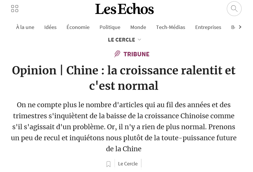 20190124 - Les Echos - Le Cercle - Opinion - Chine - La croissance ralentit et c'est normal  - by Astyrian Patrimoine