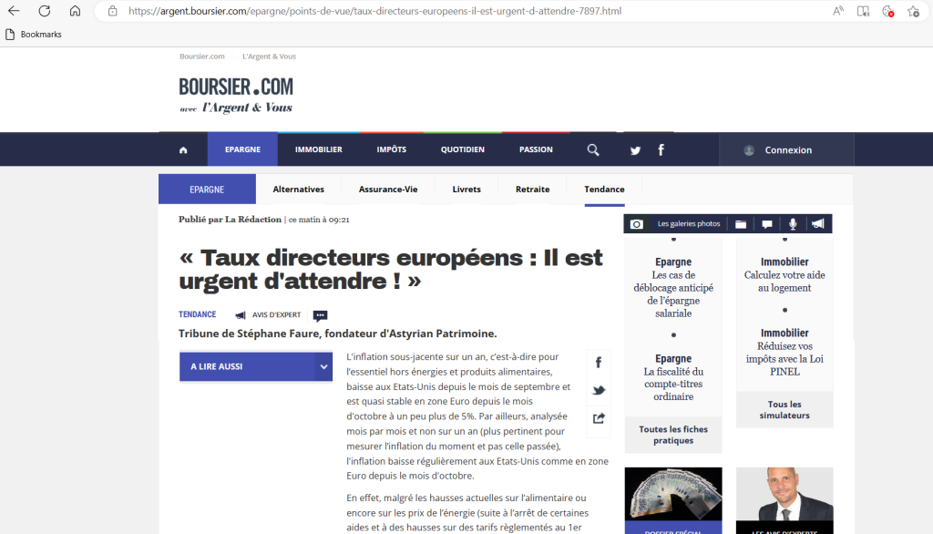 Boursier.com - 20230215 - Astyrian Patrimoine - Taux directeurs européens _ Il est urgent d'attendre