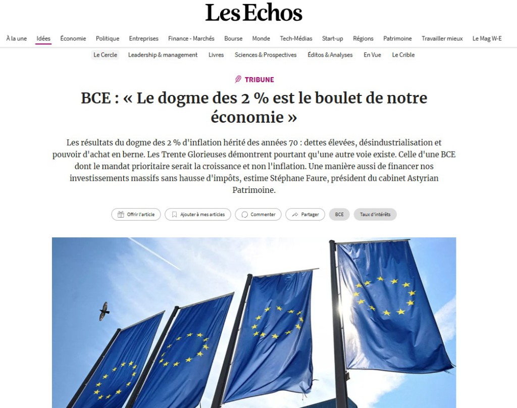 Les Echos - BCE - le dogme des 2%, boulet de notre économie