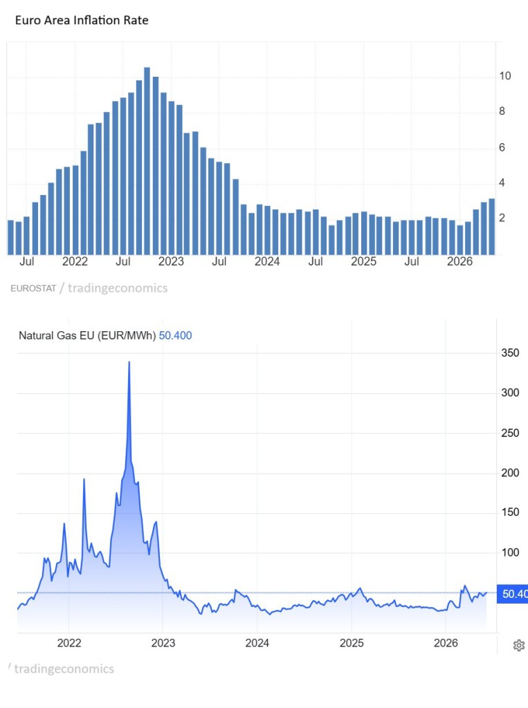 Euro area inflation rate - TTF gaz price